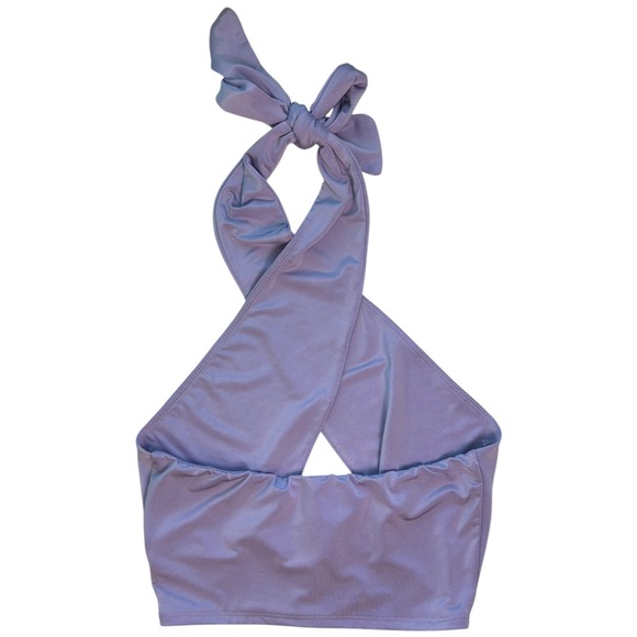 NWT Tresser Lavender Halter Tie Back Crop Top Small Sleeveless Wrap Y2K - Picture 2 of 4